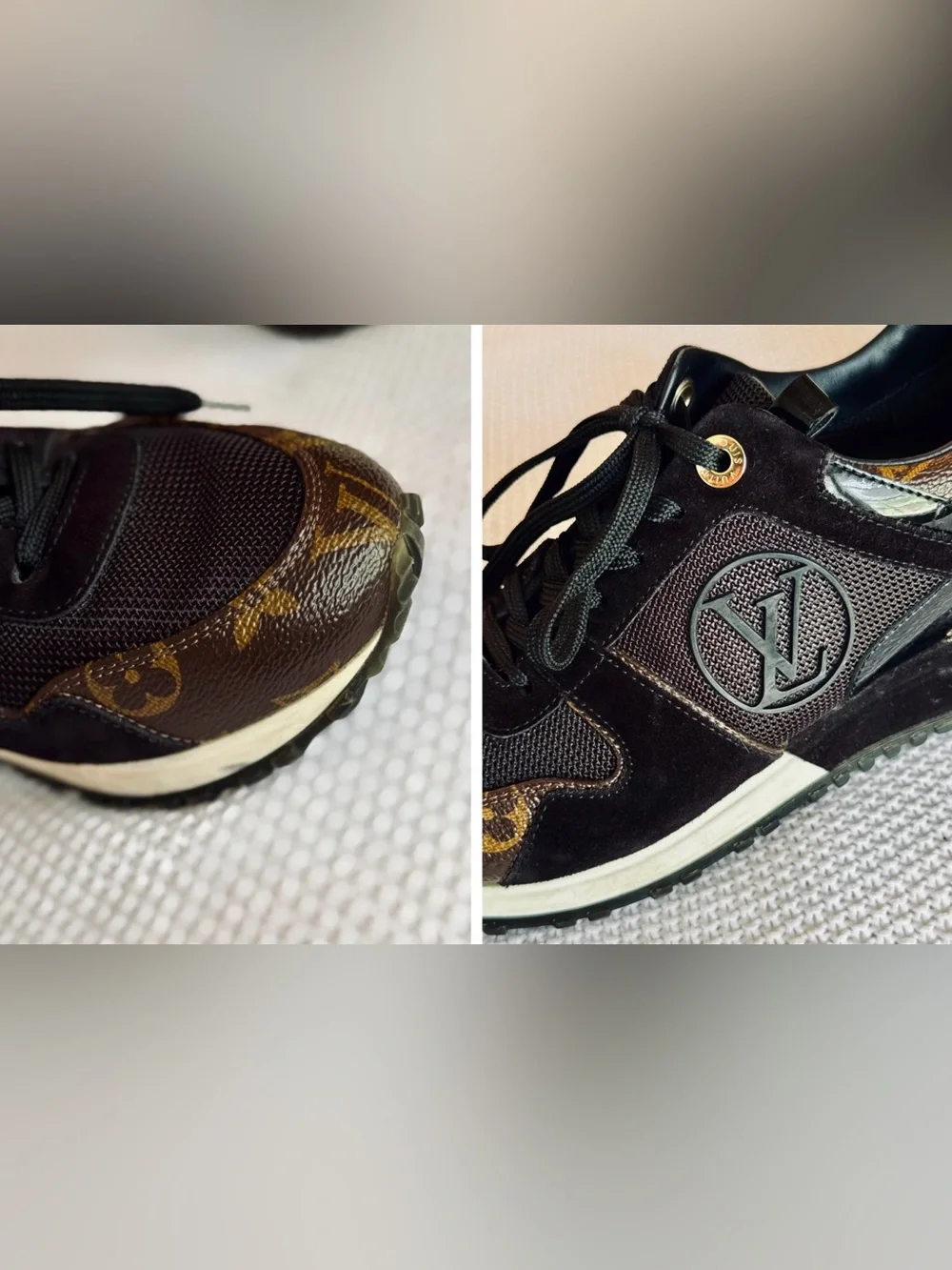 LOUIS VUITTON Run Away Black Suede Brown Monogram Runway Trainer Sneakers Shoes - Picture 16 of 16